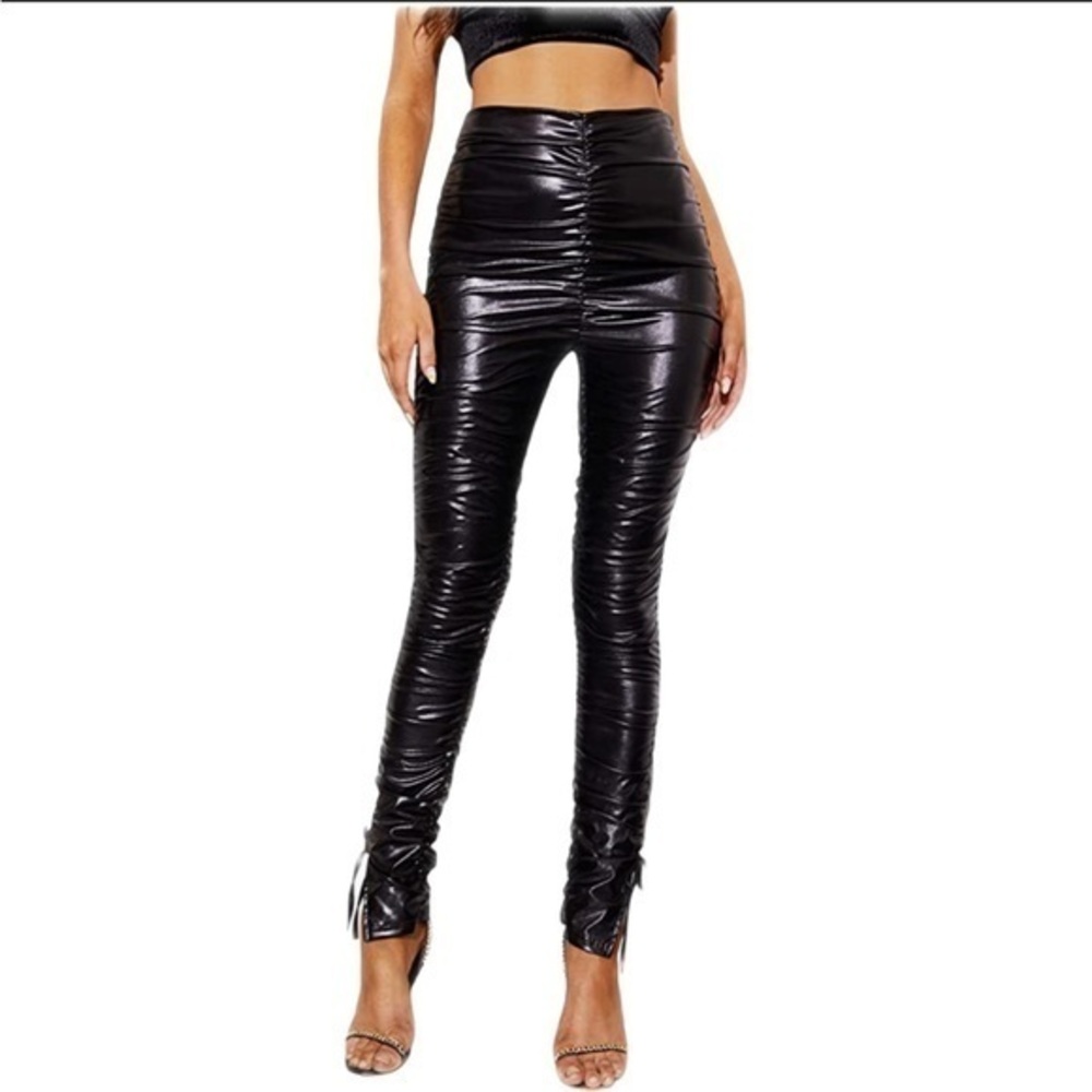 NWOT Women's Faux Leather Leggings - High Waisted Stacked Pants size sma…